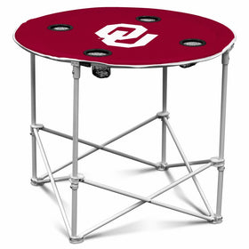 Logo Brands Oklahoma Sooners Collapsible Round Table with 4 Cup Holders and Carry Bag