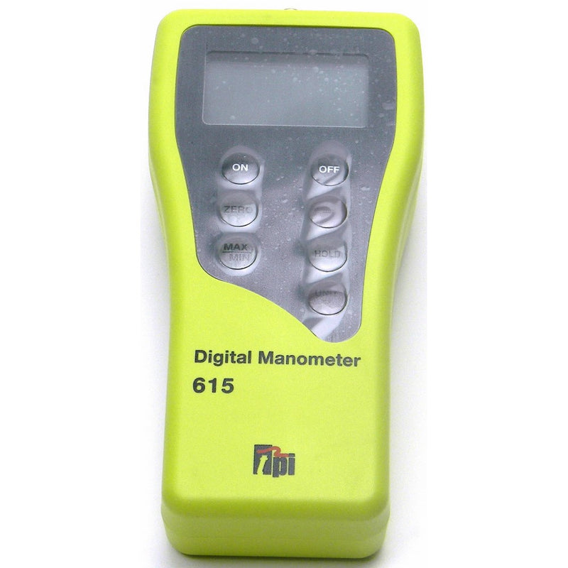 TPI 615 Single Input Digital Manometer, /- 80 inH2O Measuring Range, /- 0.5% Accuracy, 0.01 InH2O Resolution, 7 Units of Measure, Battery Operated