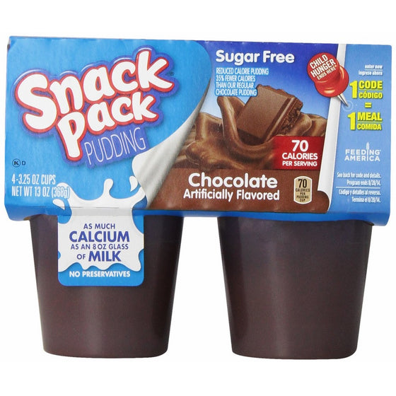 Snack Pack Pudding, Sugar Free Chocolate, 13 oz., 4 Count (Pack of 12)