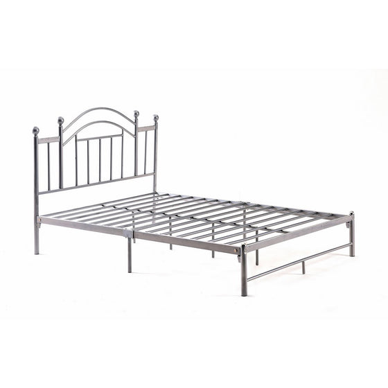 HODEDAH IMPORT Hodedah Complete Platform Twin-Size Bed with Headboard, Slats and Rails in Silver