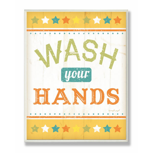 The Kids Room by Stupell Wash Your Hands Yellow Stars Rectangle Wall Plaque