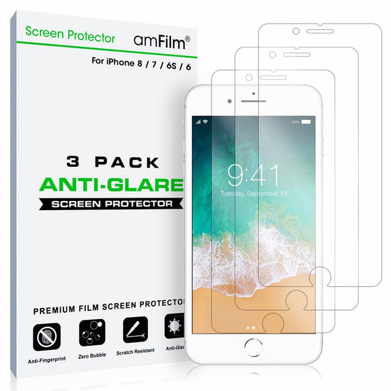 amFilm iPhone 8 7 6S 6 Screen Protector, Premium Anti-Glare/Anti-Fingerprint Screen Protector for iPhone 8 7 6/6S 4.7 inch (NOT GLASS) ATT Verizon T-mobile Sprint (3-Pack)