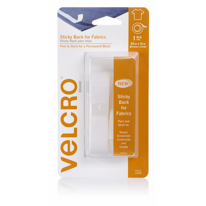 VELCRO Brand 91872 - Sticky Back for Fabrics: No sewing needed - 24" x 3/4 Tape - White