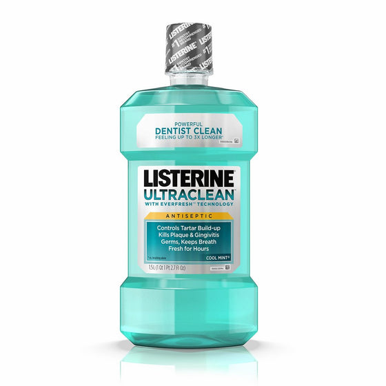 Listerine Ultraclean Oral Care Antiseptic Mouthwash with Everfresh Technology to Help Fight Bad Breath, Gingivitis, Plaque and Tartar, Cool Mint, 1.5 l, pack of 6