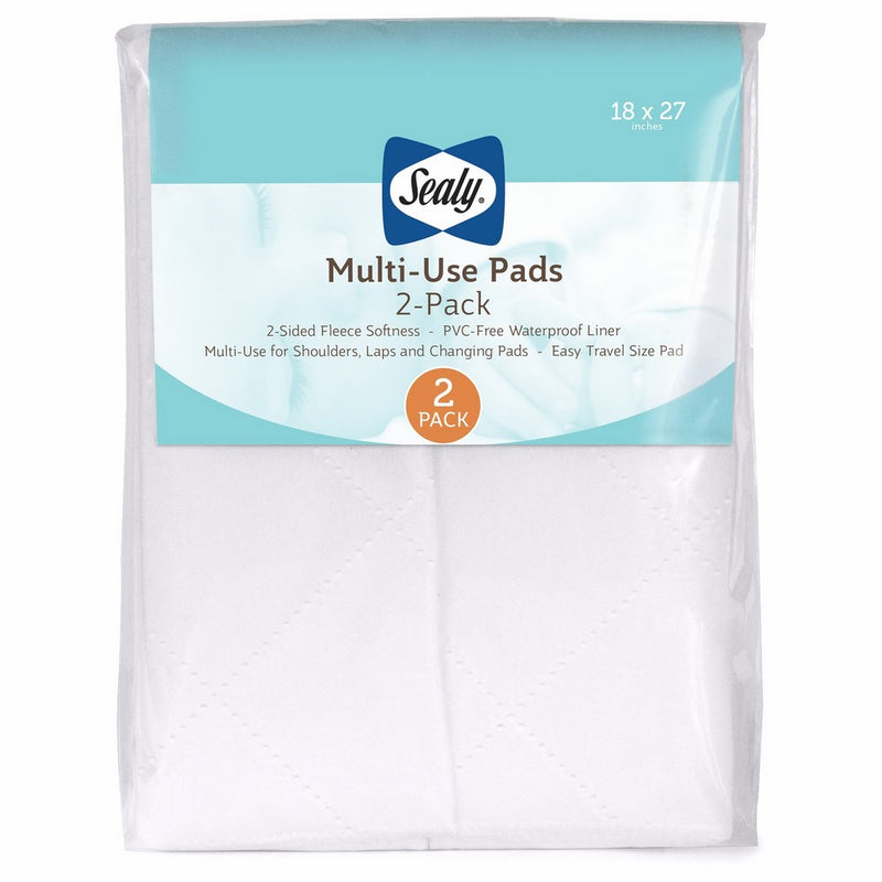 Sealy Multi-Use Fleece Liner Pads: 2-Pack, 18” x 27” - Travel Size with Waterproof Liner – For Shoulders, Laps and Changing Pads - Hypoallergenic (White)