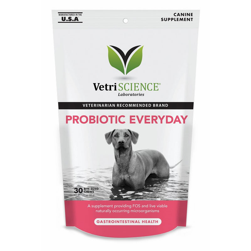 VetriScience Laboratories Probiotic Everyday for Dogs, Digestive Support Supplement, 30 Bite-Sized Chews