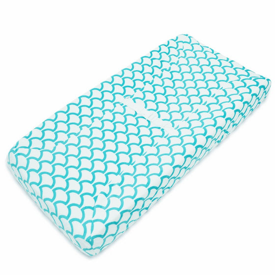 TL Care Heavenly Soft Chenille Fitted Contoured Changing Pad Cover, Aqua Sea Wave