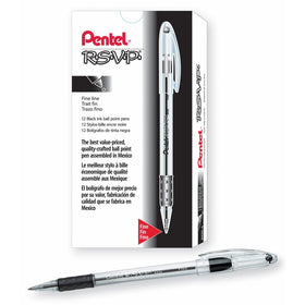Pentel BK90A R.S.V.P. Stick Ballpoint Pen.7mm, Trans Barrel, Black Ink (Pack of 12)