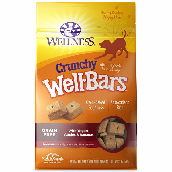 Wellness WellBars Crunchy Wheat Free Natural Dog Treats, Yogurt, Apples & Banana, 20-Ounce Box