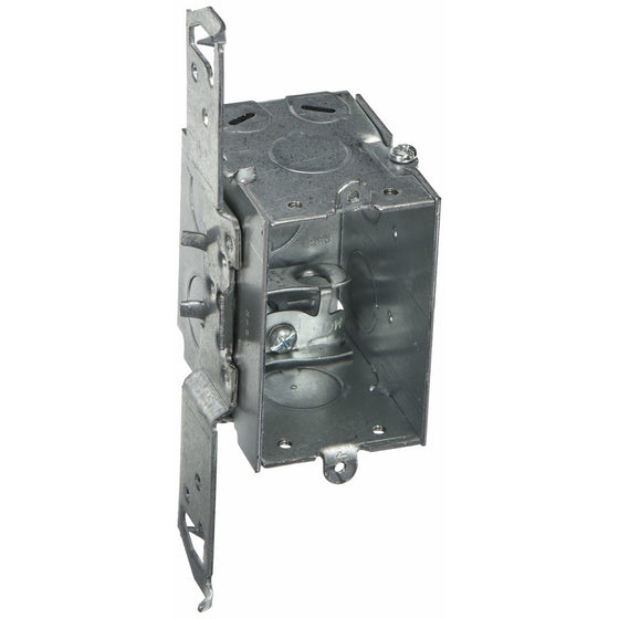 Hubbell-Raco 574 Switch Electrical Box, 2-3/4-Inch Deep, Gangable with TS Wood-Metal Stud 1/2-Inch Setback Bracket, (4) 1/2-Inch Knockouts, (4) MC/BX/Flex Cable Clamps, 3-Inch x 2-Inch