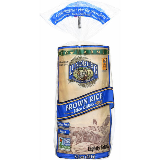 Lundberg Family Farms Brown Rice Cakes, Lightly Salted, 8.5 Ounce (Pack of 12)