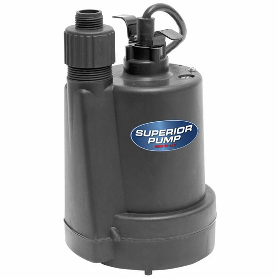 Superior Pump 91250 1/4 HP Thermoplastic Submersible Utility Pump with 10-Foot Cord