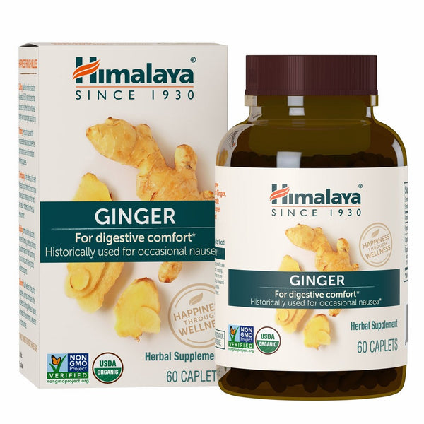 Himalaya Organic Ginger for Nausea, Gas and Occasional Upset Stomach, 820 mg, 2 Month Supply, 60 Caplets