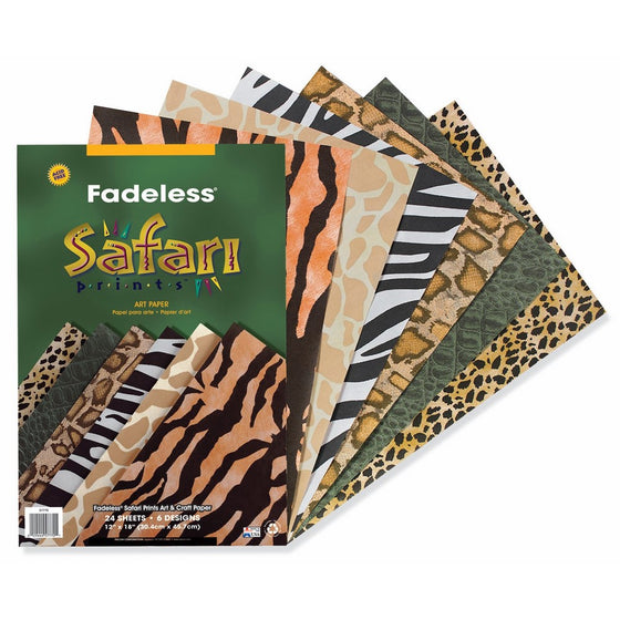 Fadeless Safari Prints Paper, 6 Assorted Patterns, 12" x 18", 24 Sheets