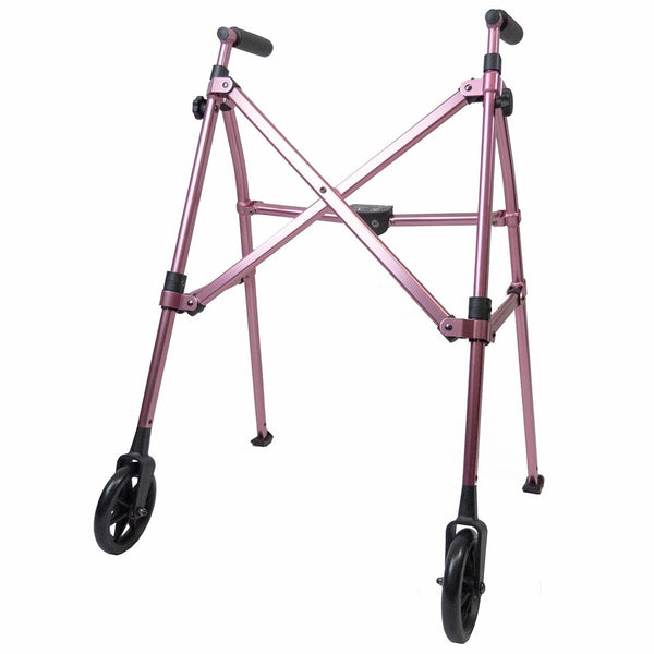 Able Life Space Saver Walker - Lightweight Folding & Height Adjustable Adult Travel Walker for Seniors Fixed Wheels & Rear Glides - Regal Rose