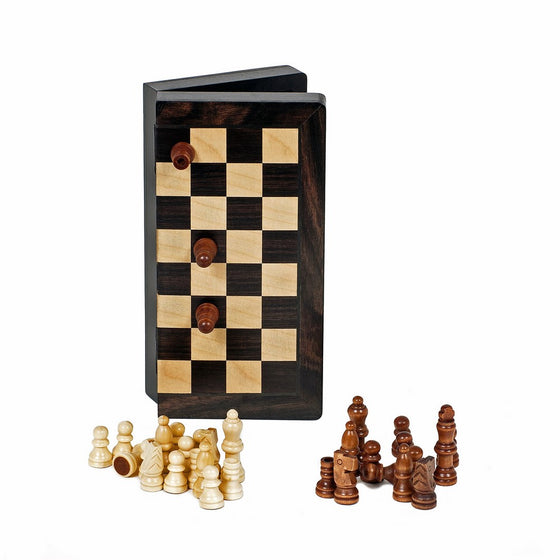 Travel Magnetic Folding Black Stained Wood Chess Set