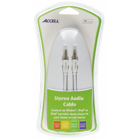 Accell 3.5mm Stereo Audio Cable - 7 Feet, White, 3.5mm (Male) to 3.5mm (Male)