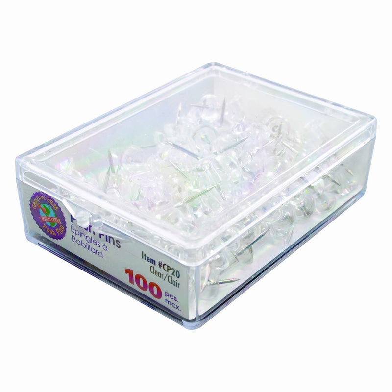 Advantus Plastic Head Push Pins, Steel Point, Box of 100, Clear (CP20)