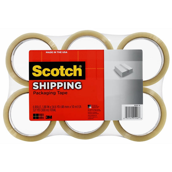 Scotch Lightweight Shipping Packaging Tape, 1.88 Inches x 54.6 Yards, 6 Rolls (3350-6)