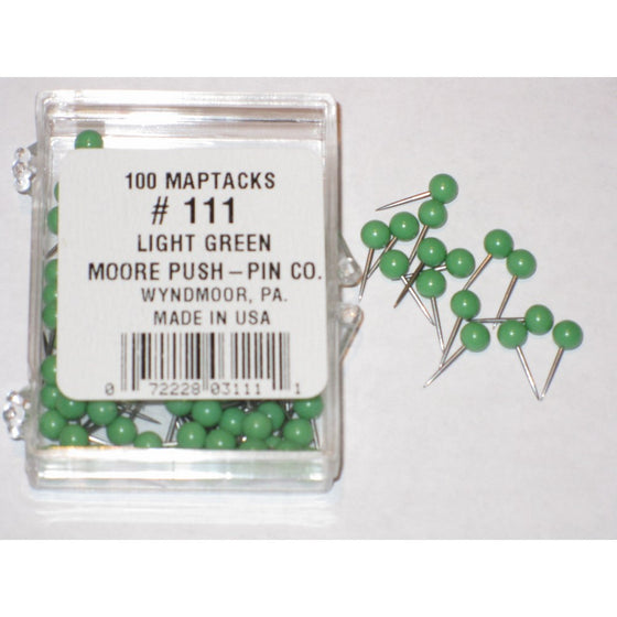 1/8" Map Tack Push Pins - Light Green (box of 100 pins) by Moore