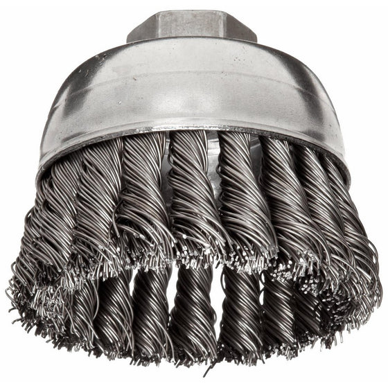Weiler Wire Cup Brush, Threaded Hole, Steel, Partial Twist Knotted, Single Row, 2-3/4" Diameter, 0.02" Wire Diameter, 5/8"-11 Arbor, 1" Bristle Length, 14000 rpm (Pack of 1)