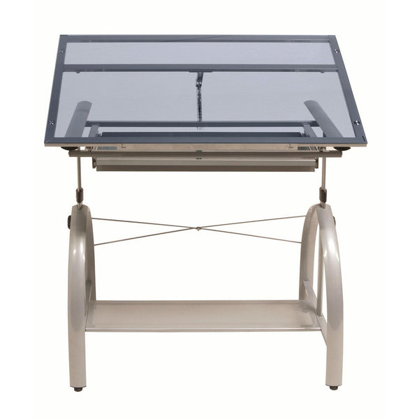 Studio Designs Avanta Drafting Table in Silver with Blue Glass 10060