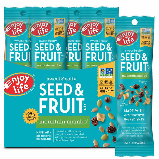 Enjoy Life Seed & Fruit Mix, Soy-free, Nut-free, Gluten-free, Dairy-free, Non-GMO, Vegan, Mountain Mambo, 1.63 Ounce Bags (Pack of 24)