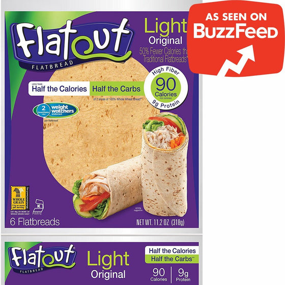 FLATOUT Flatbread Wraps - LIGHT ORIGINAL - 90 Calories - 2 Weight Watchers SmartPoints value per flatbread (2 Packs of 6 Flatbreads)