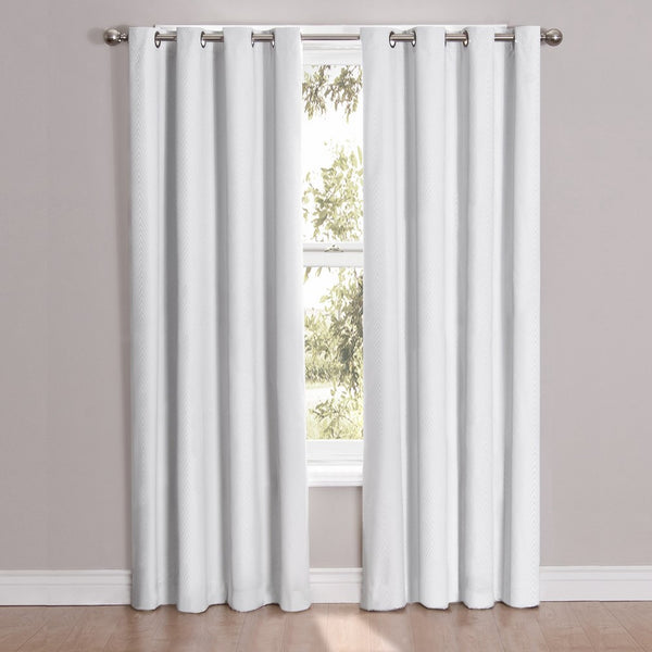 Eclipse 12423052084WHI Cassidy 52-Inch by 84-Inch Blackout Grommet Single Window Curtain Panel, White, (Reflects grey)