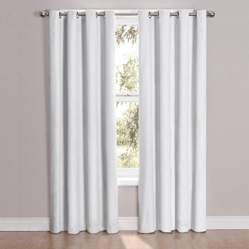 Eclipse 12423052084WHI Cassidy 52-Inch by 84-Inch Blackout Grommet Single Window Curtain Panel, White, (Reflects grey)