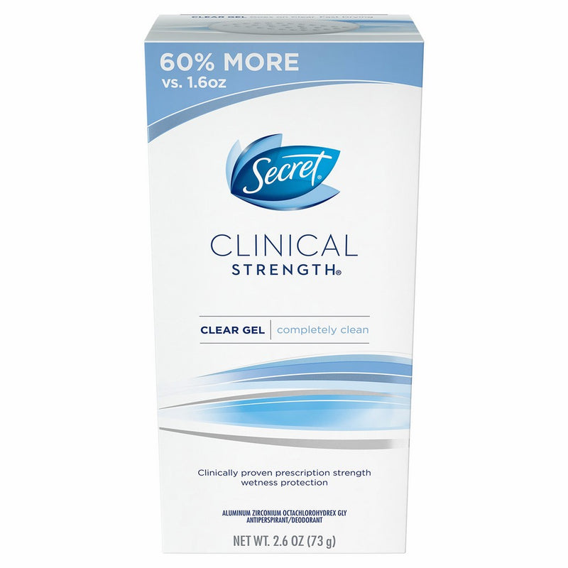 Secret Clinical Strength Deodorant and Antiperspirant for Women, Clear Gel, Completely Clean, 2.6 Oz.