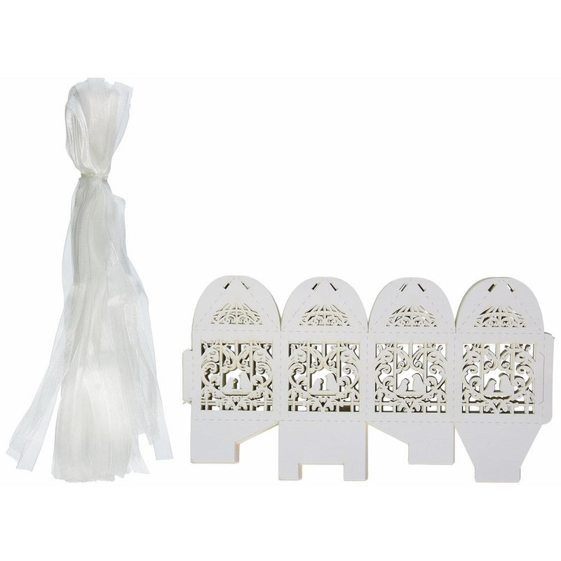 50 Pack White Love Birds Laser Cut Favor Candy Box Bomboniere with Ribbons Bridal Shower Wedding Party Favors