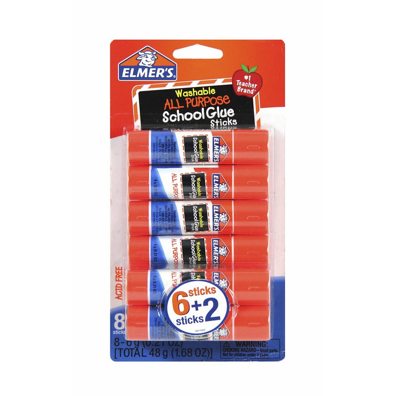 Elmer's All Purpose School Glue Sticks, Washable, 6g, 8 Count (E5004)