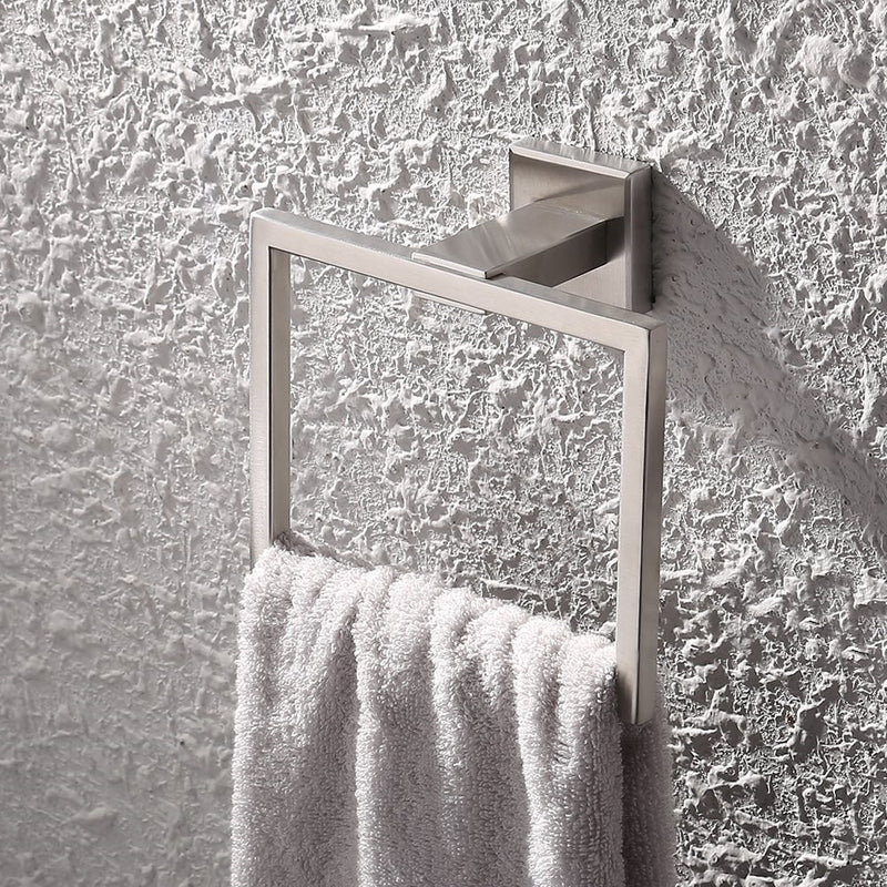 KES SUS 304 Stainless Steel Bath Towel Holder Hand Towel Ring Hanging Towel Hanger Bathroom Accessories Contemporary Hotel Square Style Wall Mount, Brushed Finish, A2480-2