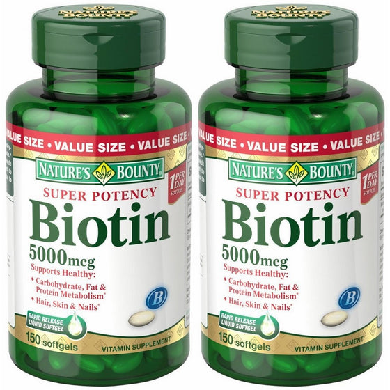 Set of 2 Nature's Bounty Biotin 5000 mcg, 150 Softgels