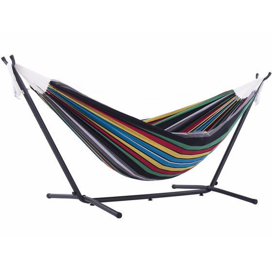 Vivere Double Hammock with Space-Saving Steel Stand, Rio Night