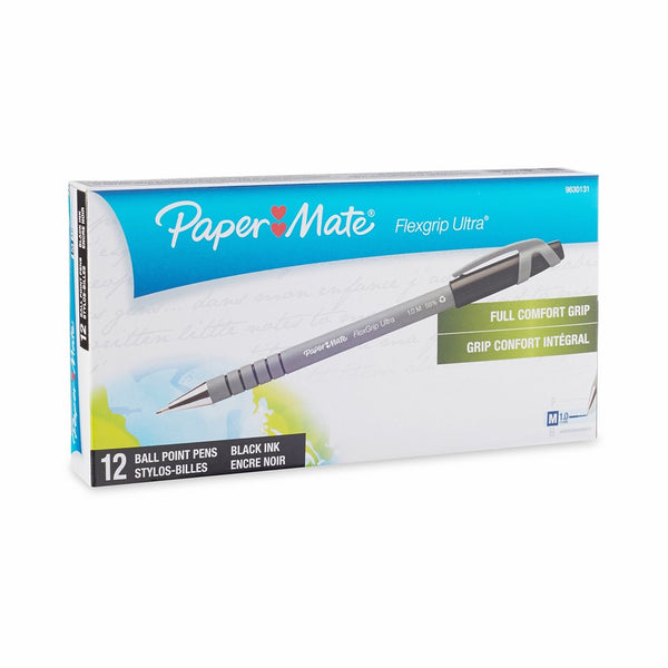 Paper Mate Flexgrip Ultra Stick Medium Point Ballpoint Pens, 12 Black Ink Pens (9630131)