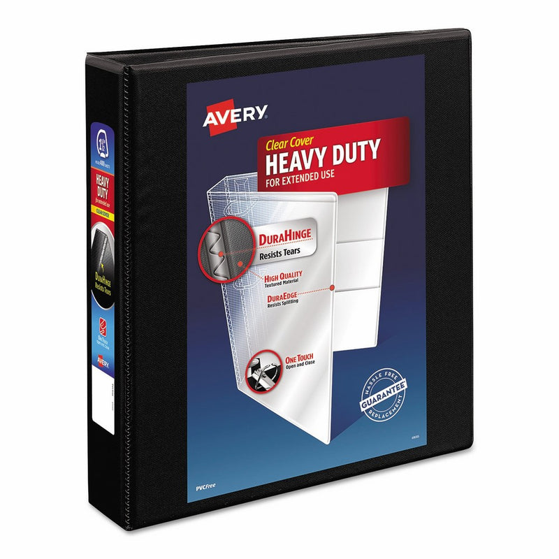 Avery Heavy-Duty Nonstick View Binder, 1-1/2" One Touch Slant Rings, 375-Sheet Capacity, DuraHinge, Black (05400)