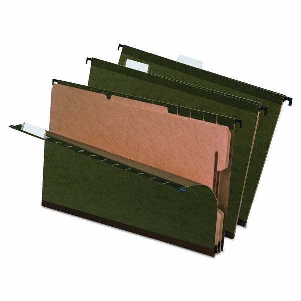 Pendaflex 59354 SureHook Reinforced Hanging Folder, 2 Divider, Legal, 1/5 Tab, Green (Box of 10)