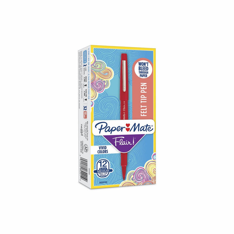 Paper Mate Flair Felt Tip Pens, Medium Point (0.7mm), Red, 12 Count