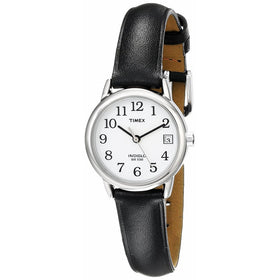 Timex Women's T2H331Indiglo Leather Strap Watch, Black/Silver-Tone/White