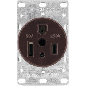 Eaton 1254-BOX 50-Amp 2-Pole 3-Wire 250-Volt Heavy Duty Grade Flush Mount Power Receptacle, Brown
