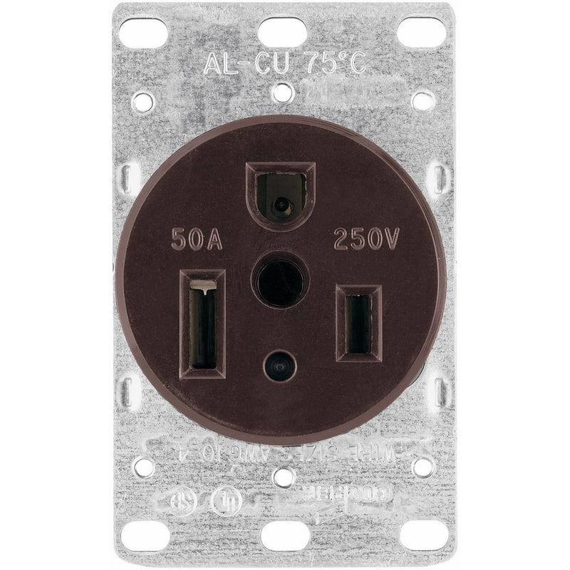Eaton 1254-BOX 50-Amp 2-Pole 3-Wire 250-Volt Heavy Duty Grade Flush Mount Power Receptacle, Brown