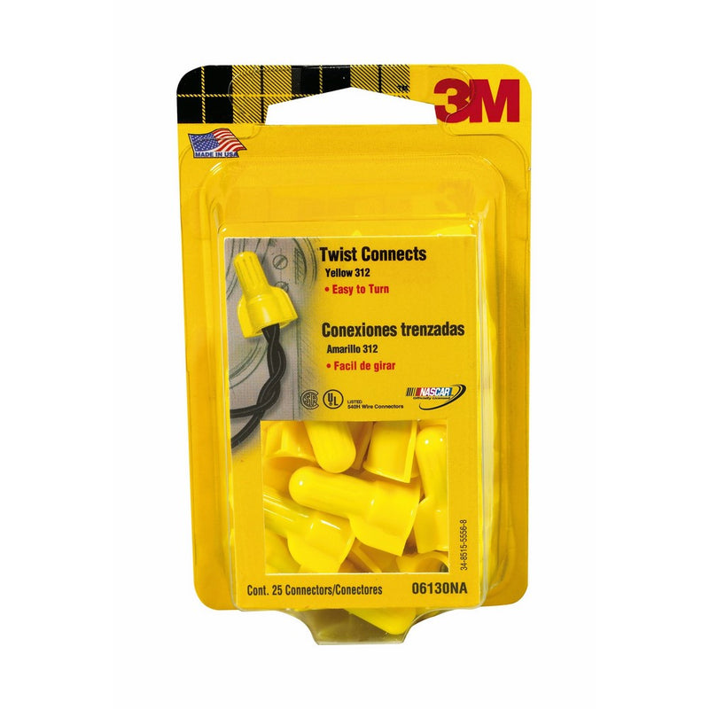 3M 06130 Twist Electrical Connectors, Yellow, 25-Pack