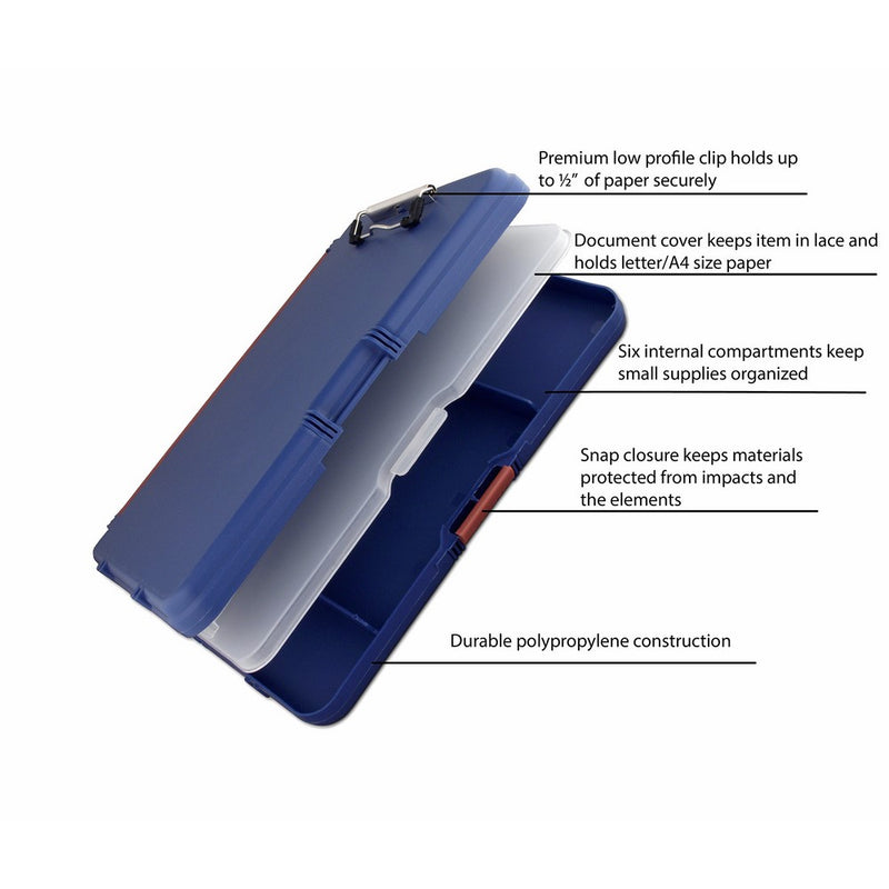 Saunders WorkMate Storage Clipboard – Plastic Form Holder, Letter Size 8.5 x 12 Inches, Blue with Maroon Hinges. Stationery Equipment