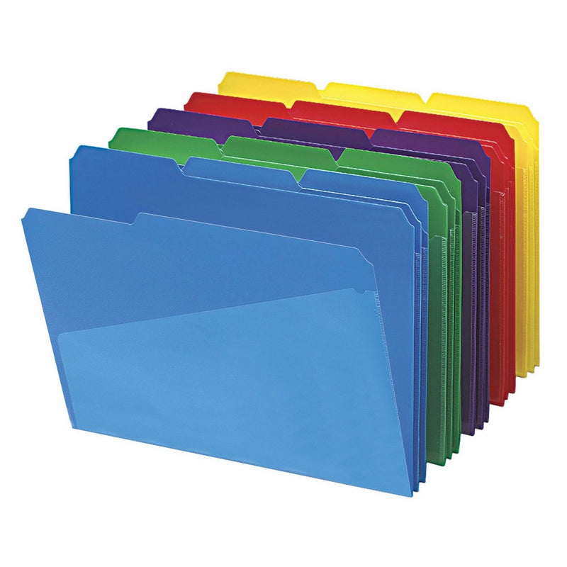 Smead 10540 Slash Pocket Poly File Folders, 1/3 Cut Top Tab, Letter, Assorted (Box of 30)