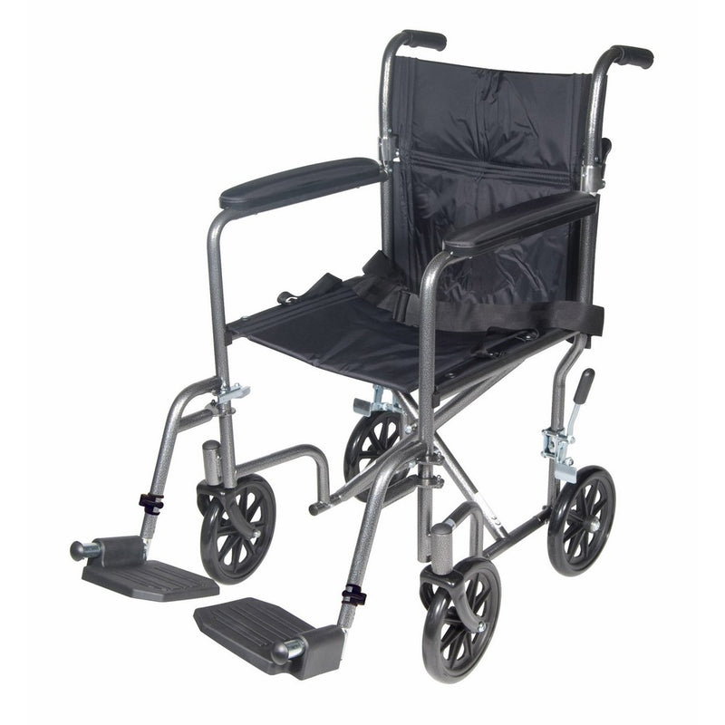 Drive Medical TR37E-SV Lightweight Steel Transport Wheelchair, Fixed Full Arms,17-Inch Seat