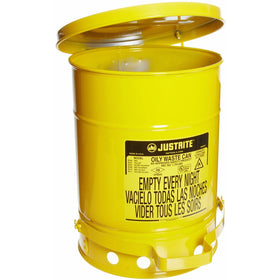 Justrite 09101 6 Gallon, 11.875" OD x 15.875" H Galvanized-Steel Yellow Safety Cans For Oily Waste