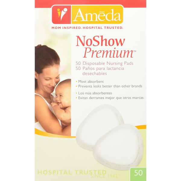 Ameda Noshow Premium Disposable Nursing Pads 50-Count, Helps Prevent Breast Milk Leaks Onto Clothing, High-Absorbency Disposable Nursing Pads, for Single Wear Use, Discreetly Fits into Most Bra Styles