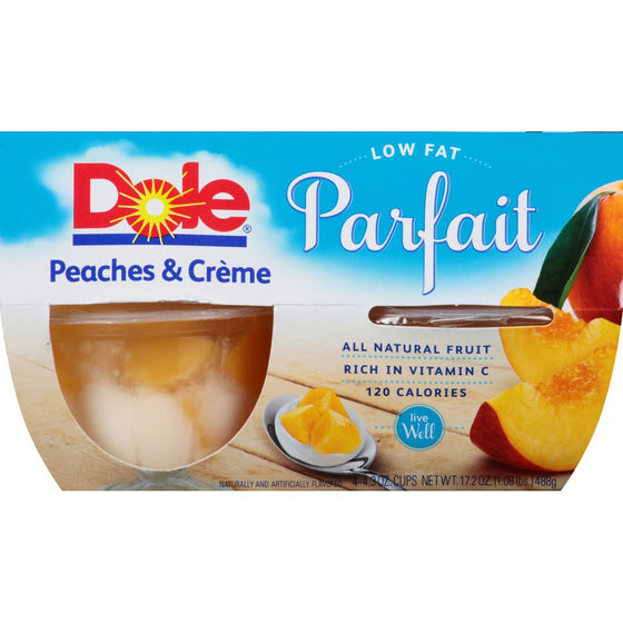 Dole Fruit Bowls, Peaches & Creme Parfait, 4.43 Ounce, 4 Count (Pack of 24)